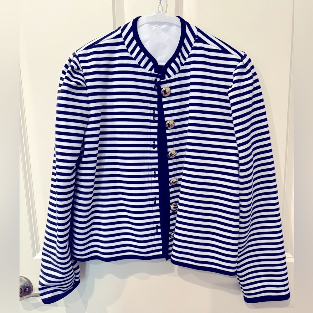 NWOT Sail to Sable Navy and White Striped button front Jacket, small. - Picture 2 of 9